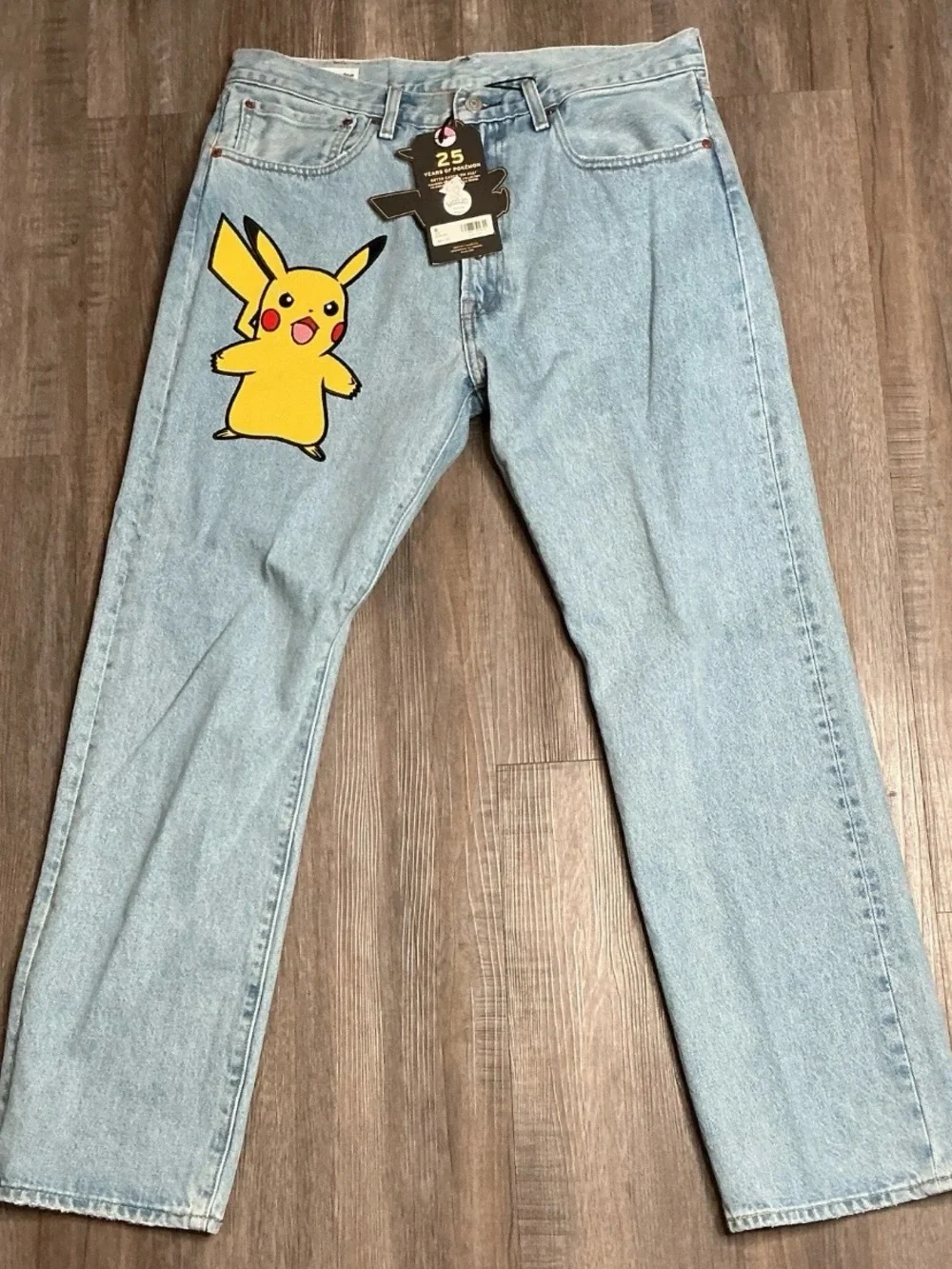Levi's Light Blue Straight Jeans with Yellow Pikachu Patch